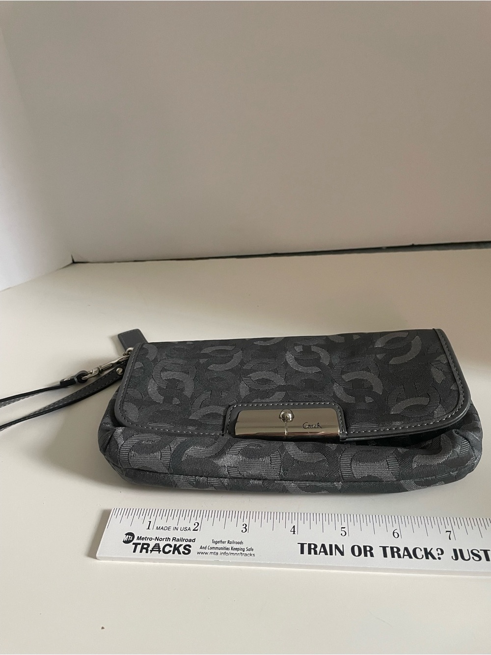 Coach Gray Signature Wristlet with Silver Hardware